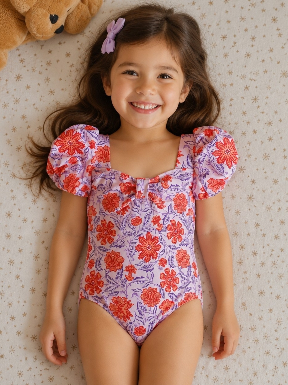 2/35 Janie and Jack Floral Puff Sleeve Swimsuit